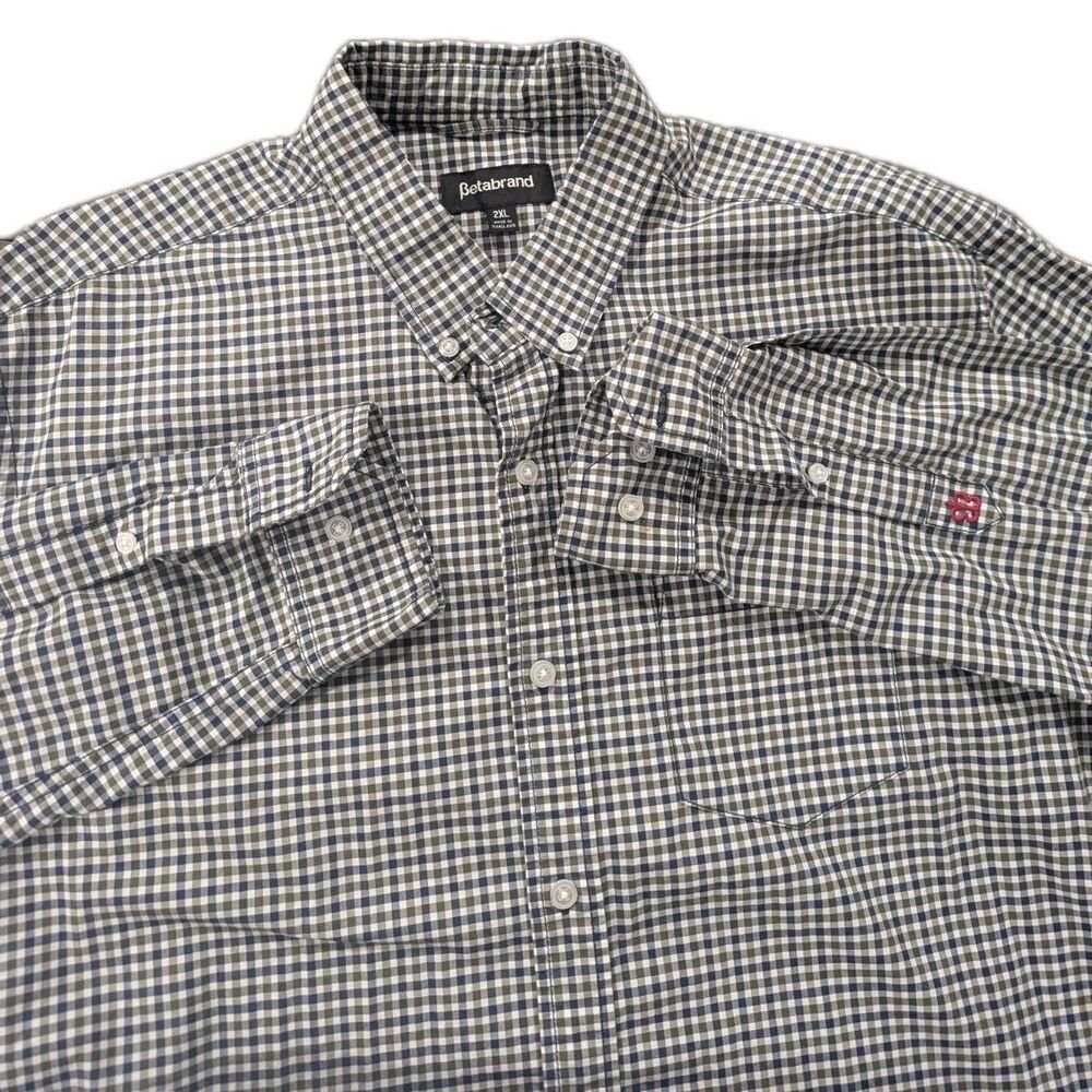 BETABRAND CHECK BUTTON SHIRT MENS 2XL LONG SLEEVE DRESS SHIRT‎